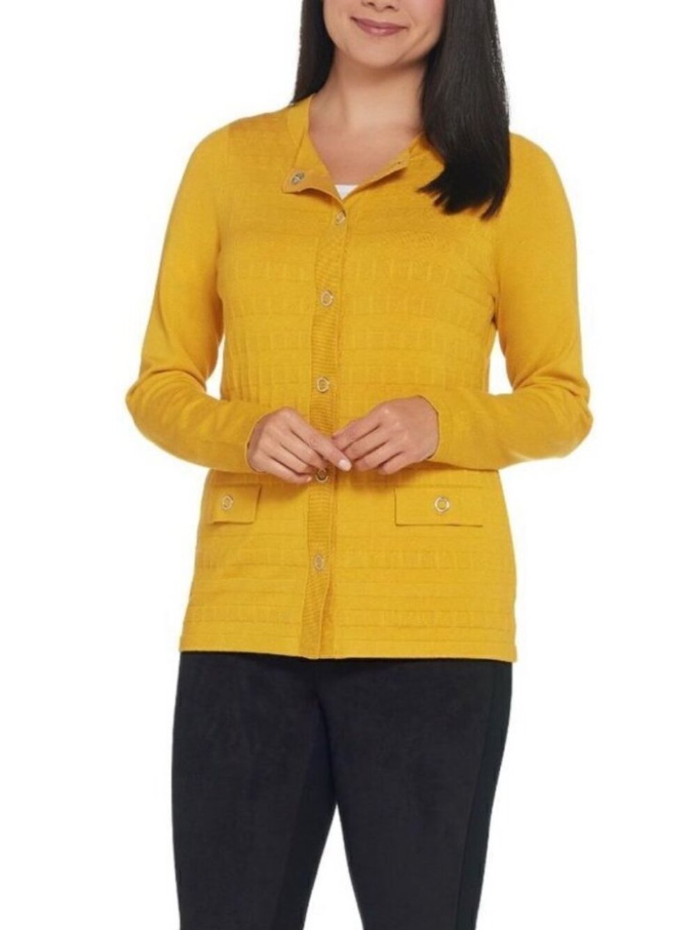 Dennis Basso Textured Snap Front Cardigan Sweater